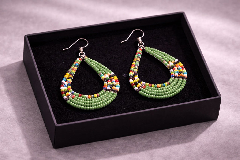Handmade African Beaded Teardrop Earrings