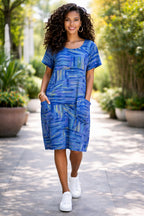 Women’s Colour Sticks Cotton Short Sleeve Dress