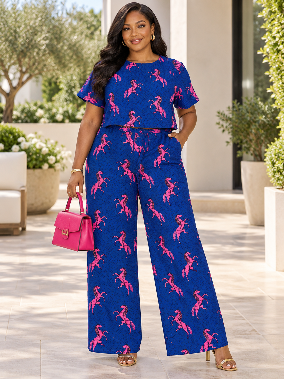 Mimi Ankara African Print Blue Two-Piece Top & Wide-Leg Trouser Set