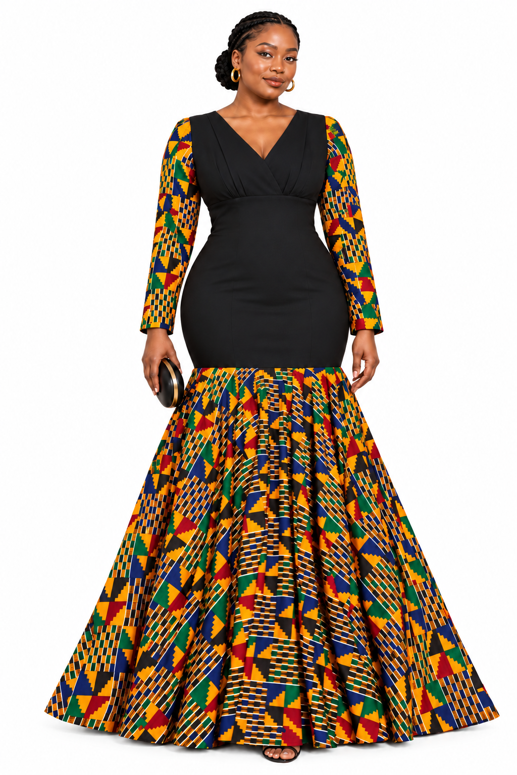Afua Kente Print Mermaid Maxi Gown – Black African Print Statement Dress