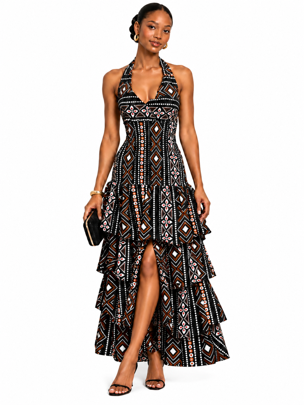 Tara African Print Halter Tiered Maxi Dress – 3 & 4 Step Ruffle Styles