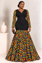 Afua Kente Print Mermaid Maxi Gown – Black African Print Statement Dress