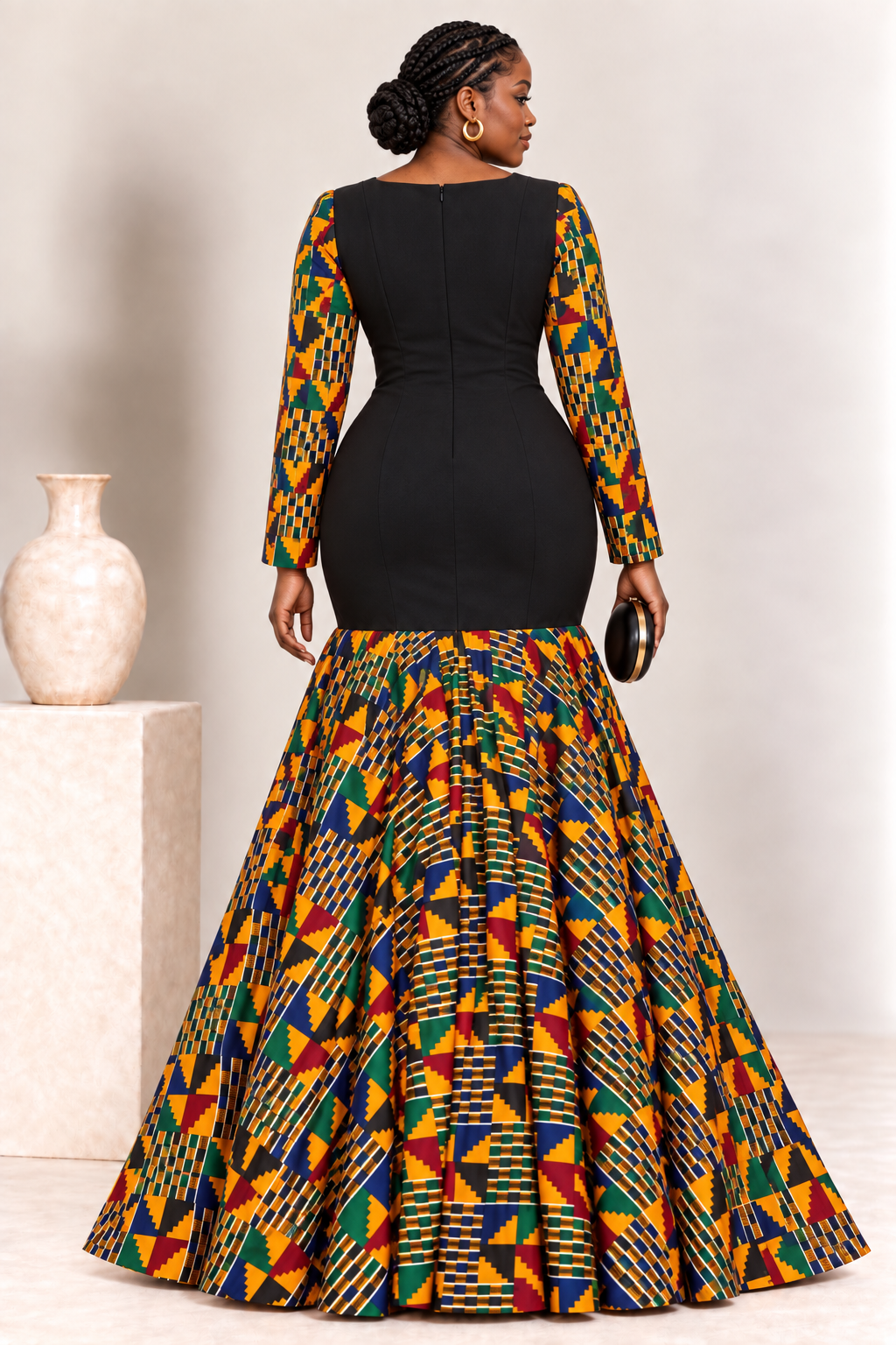 Afua Kente Print Mermaid Maxi Gown – Black African Print Statement Dress