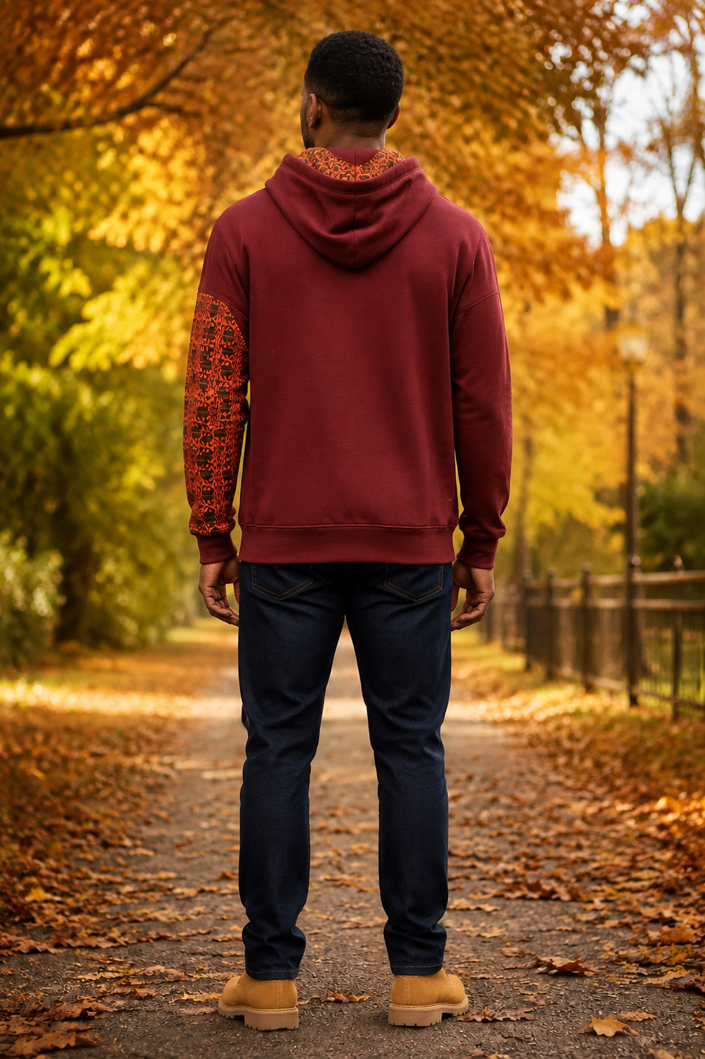 Afro-Fusion Hoodie – Unisex Ankara Print Maroon Pullover Hoodie