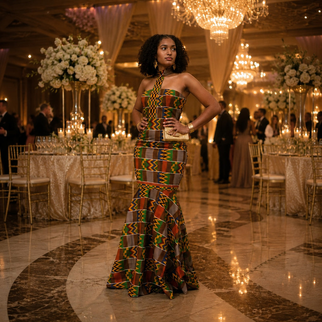 Kente African Print Fusion Silhouette Dress