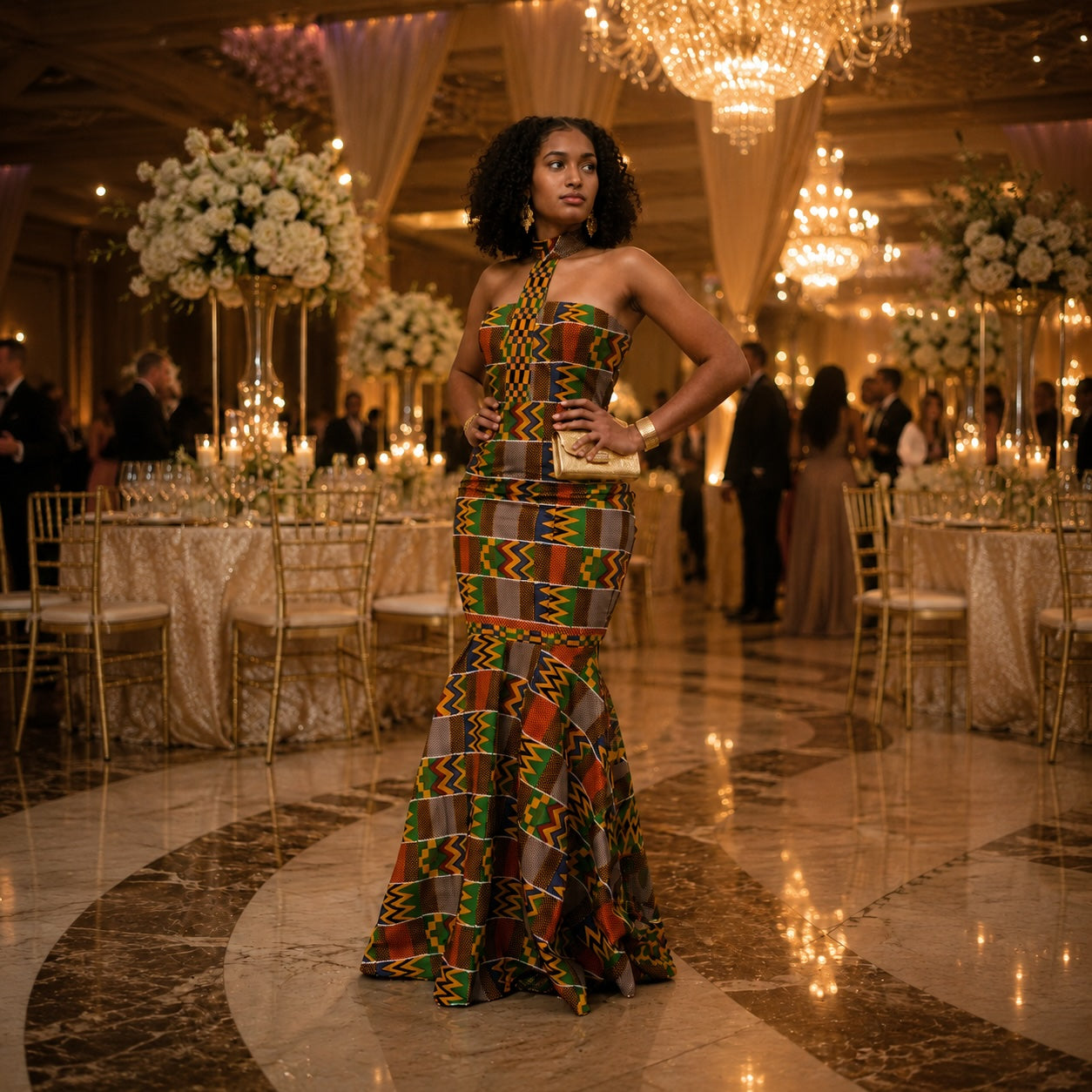 Kente African Print Fusion Silhouette Dress