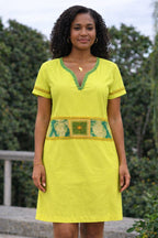 Lime Green Embroidered Shift Dress