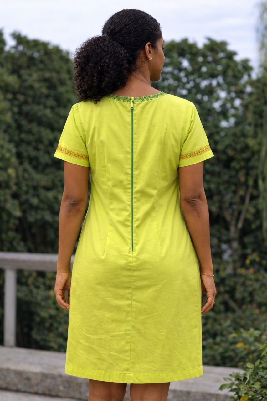 Lime Green Embroidered Shift Dress
