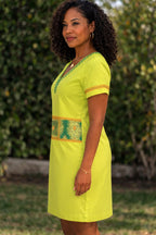Lime Green Embroidered Shift Dress
