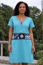 Sky Blue Printed Shift Dress