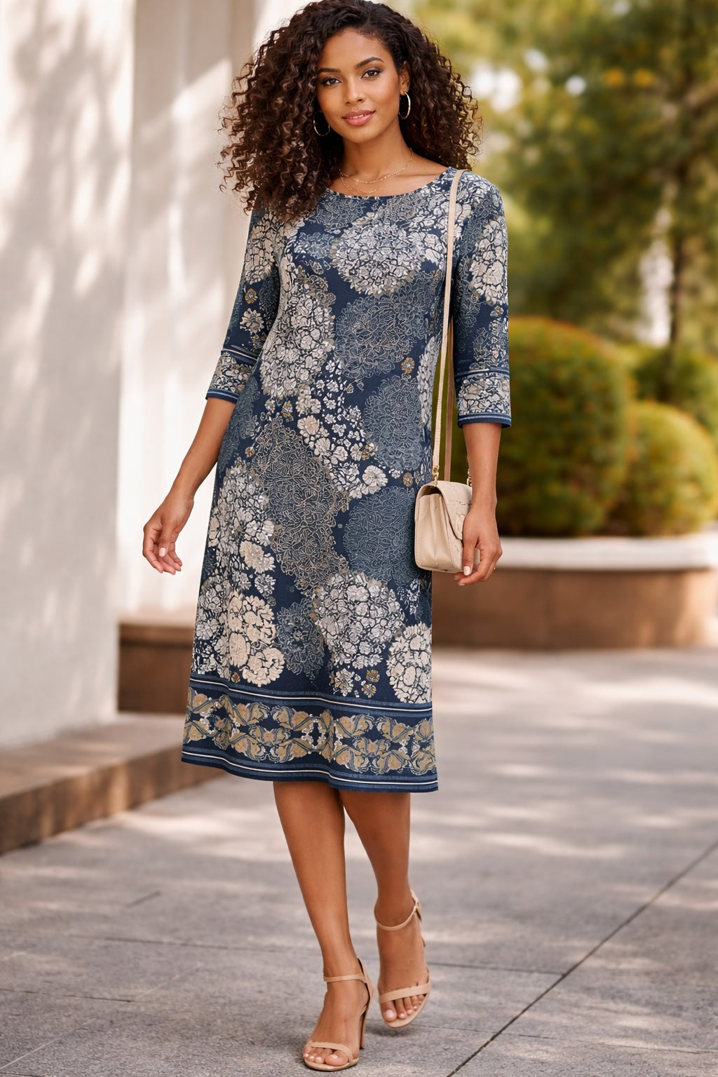 Navy Floral Print Shift Dress