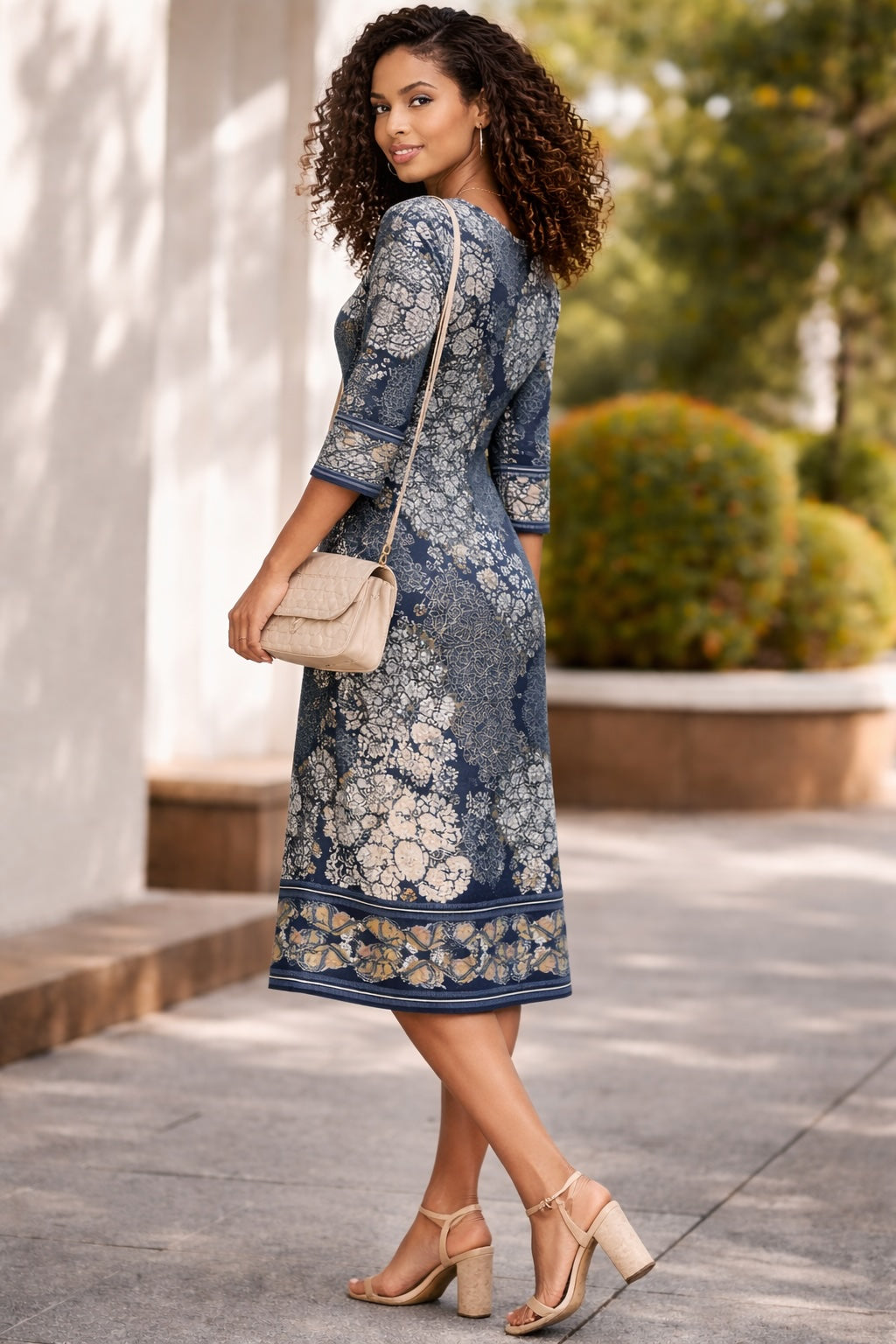 Navy Floral Print Shift Dress