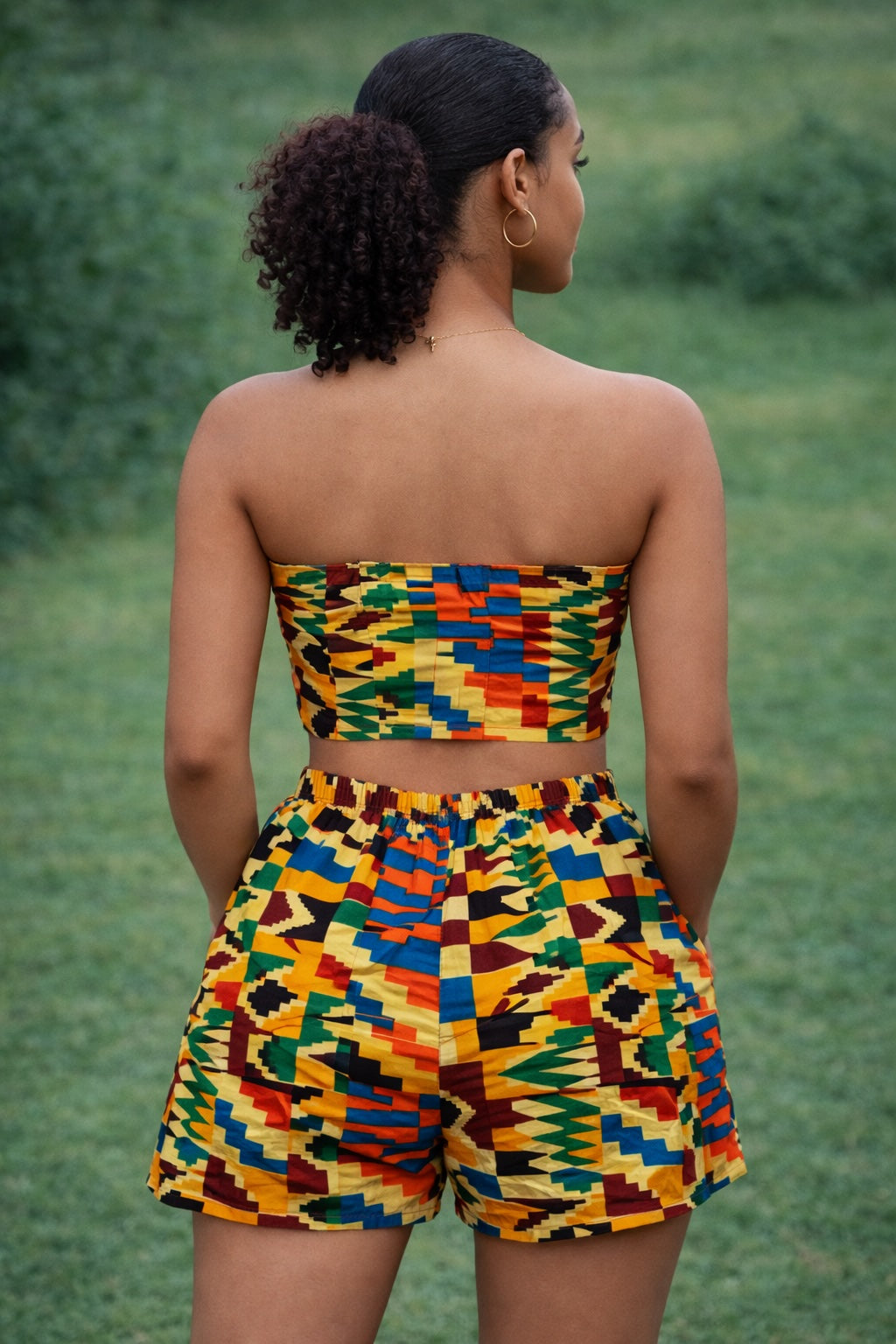 Women’s Kente Print Bandeau Top and Shorts Set