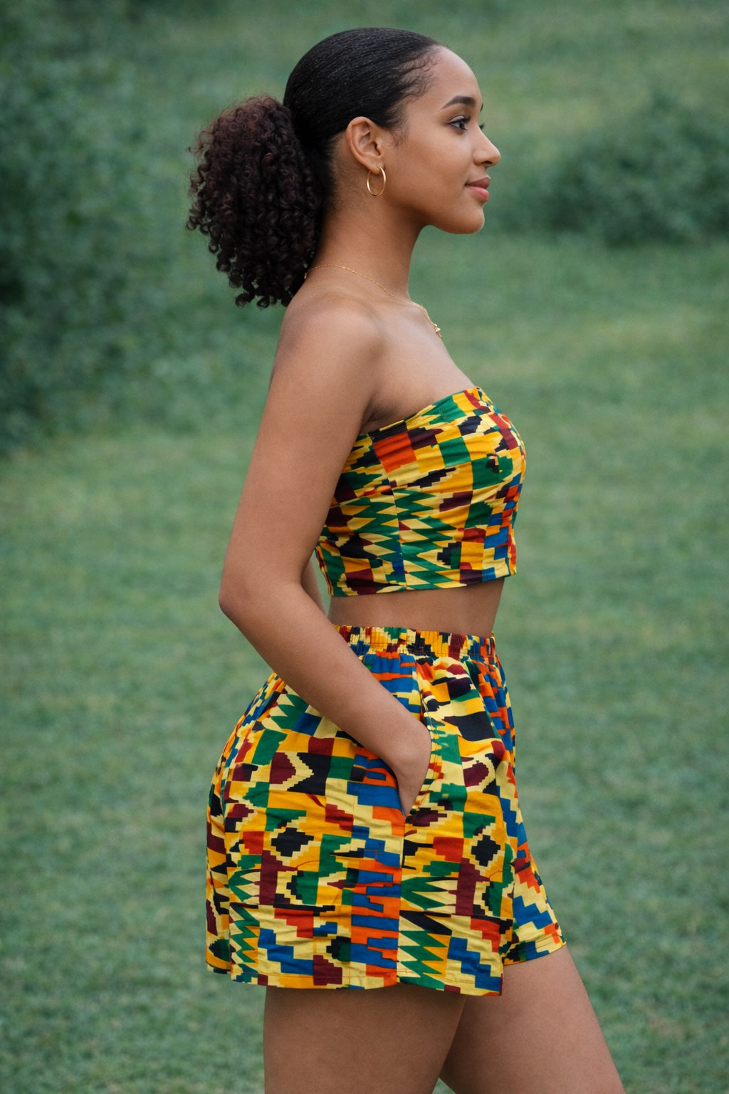 Women’s Kente Print Bandeau Top and Shorts Set