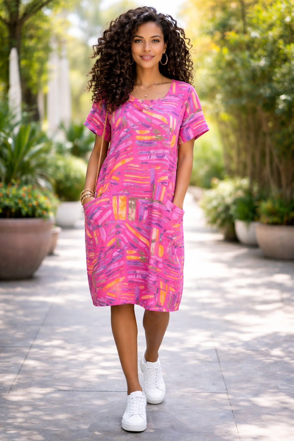 Women’s Colour Sticks Cotton Short Sleeve Dress