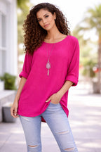 Women’s Cotton Necklace Top – Loose Fit Casual Tunic Blouse