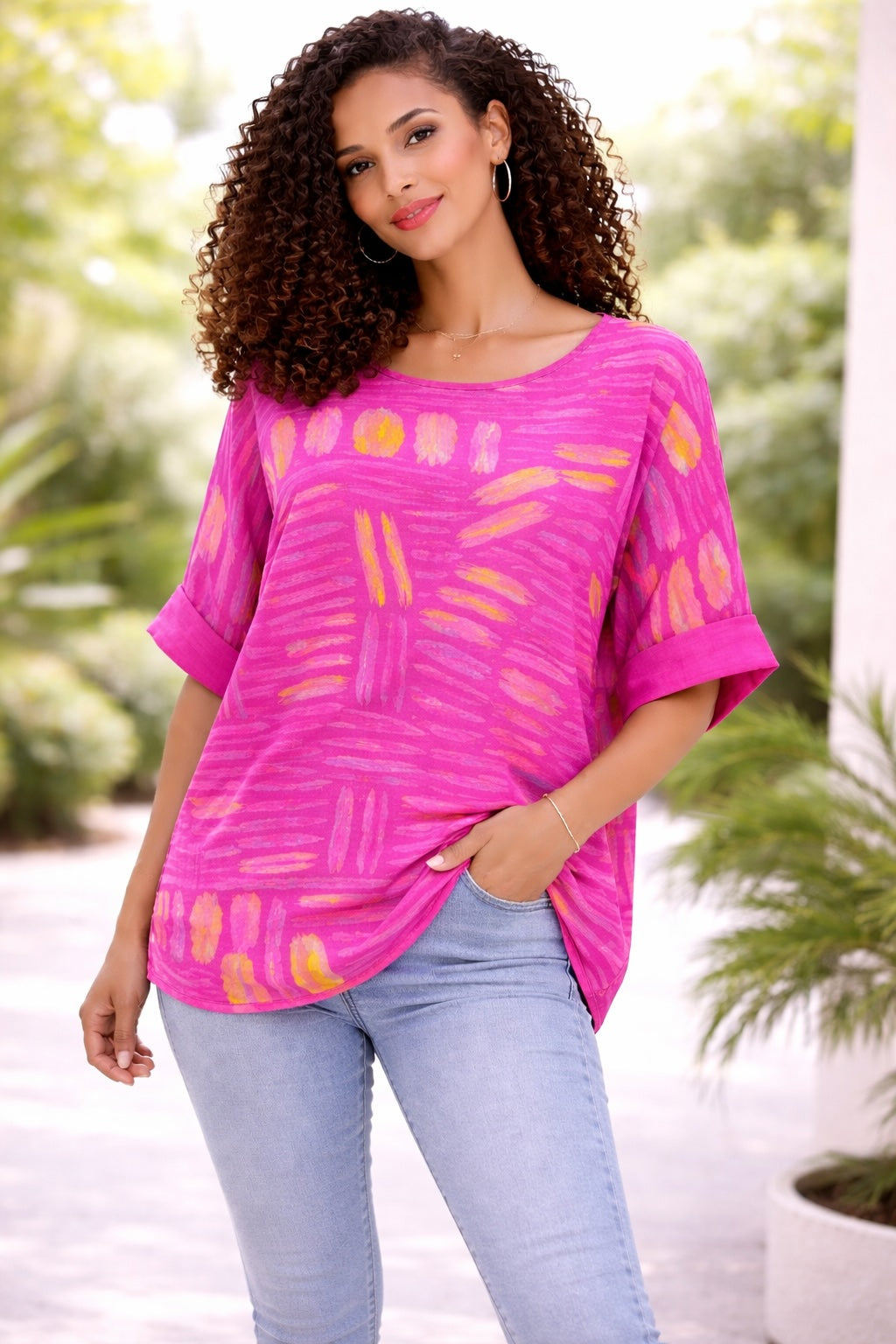 Women’s Colour Stick Print Cotton Relaxed Top