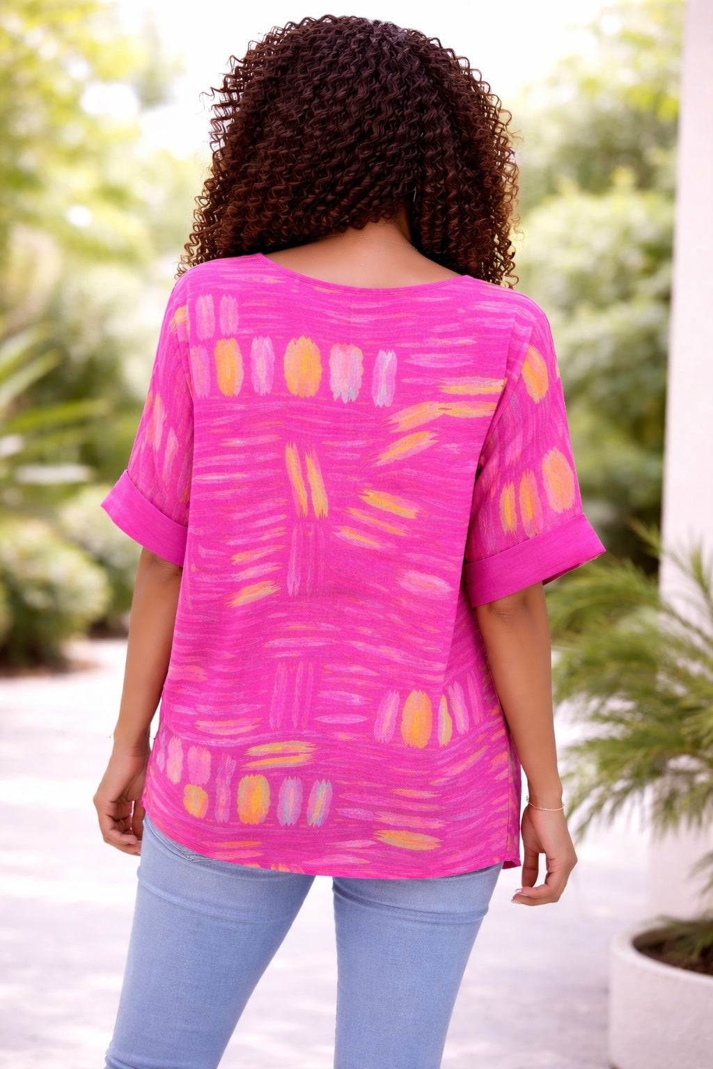 Women’s Colour Stick Print Cotton Relaxed Top