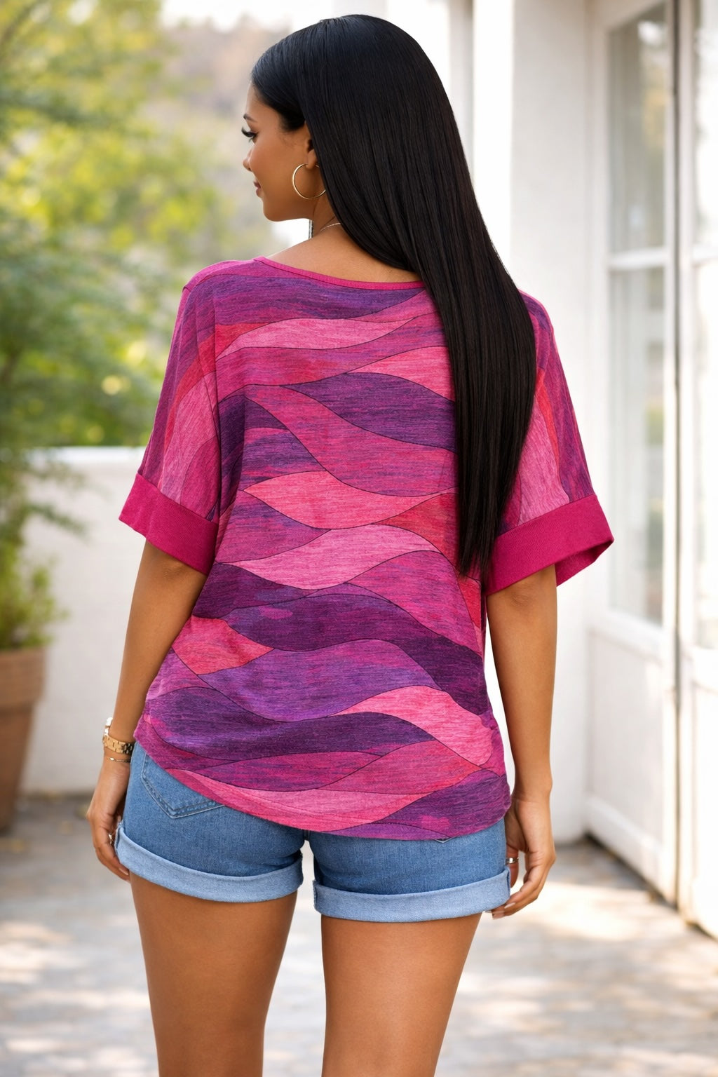 Women’s Abstract Wave Print Cotton Top