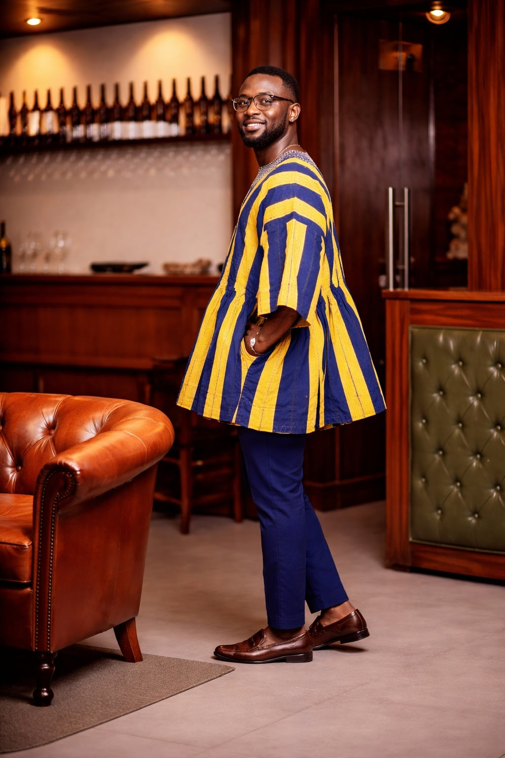 Royal Indigo Gold Heritage Fugu Smock Top