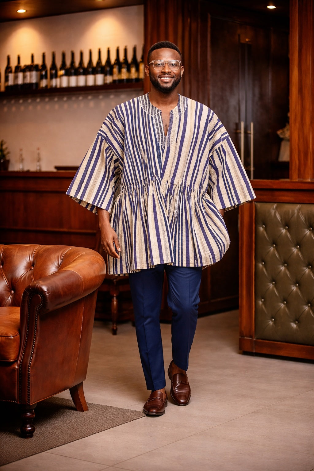 Classic Indigo Ivory Stripe Fugu Smock Top
