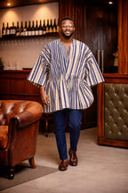 Classic Indigo Ivory Stripe Fugu Smock Top