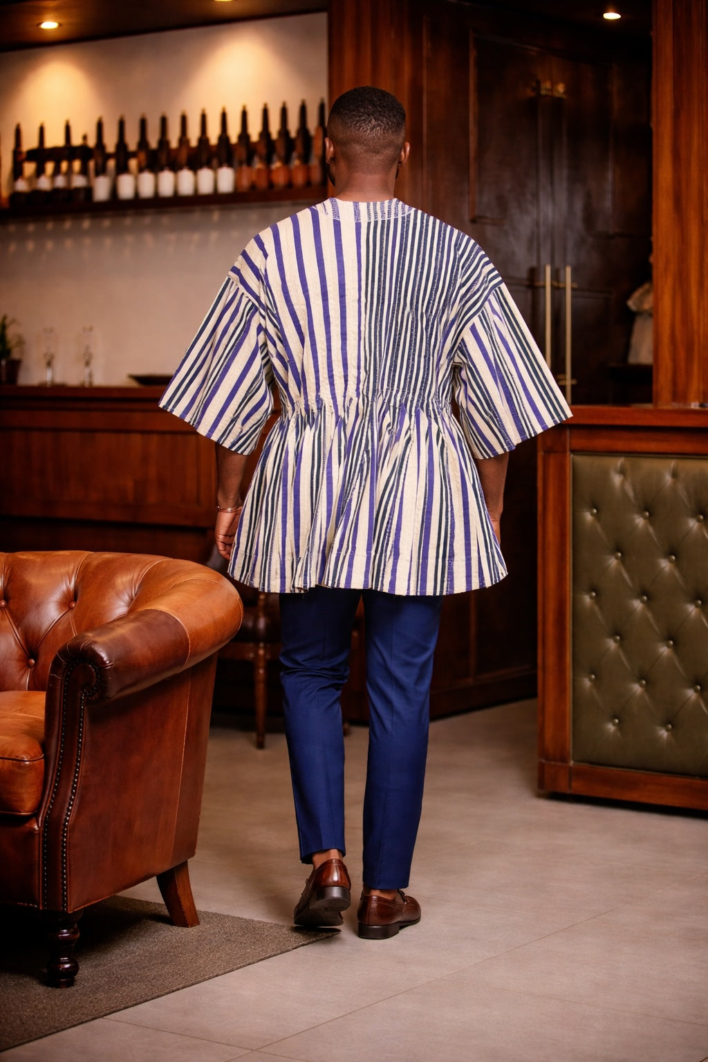 Classic Indigo Ivory Stripe Fugu Smock Top
