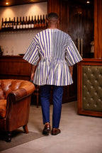 Classic Indigo Ivory Stripe Fugu Smock Top