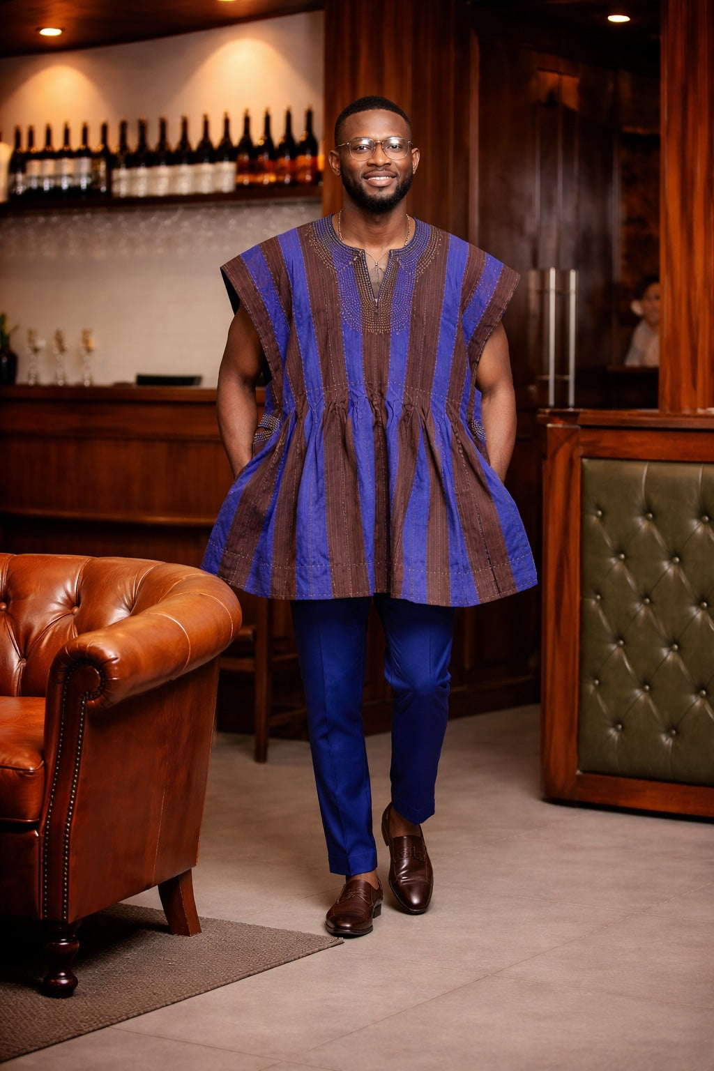 Royal Indigo Cocoa Sleeveless Fugu Smock Top