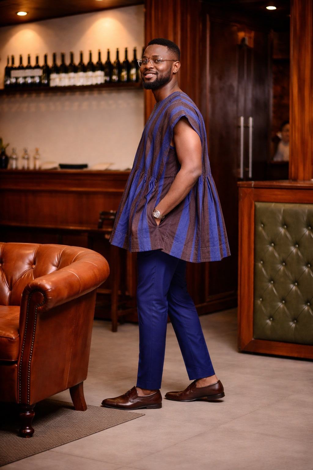 Royal Indigo Cocoa Sleeveless Fugu Smock Top