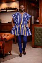 Royal Indigo Multi-Stripe Sleeveless Fugu Smock Top