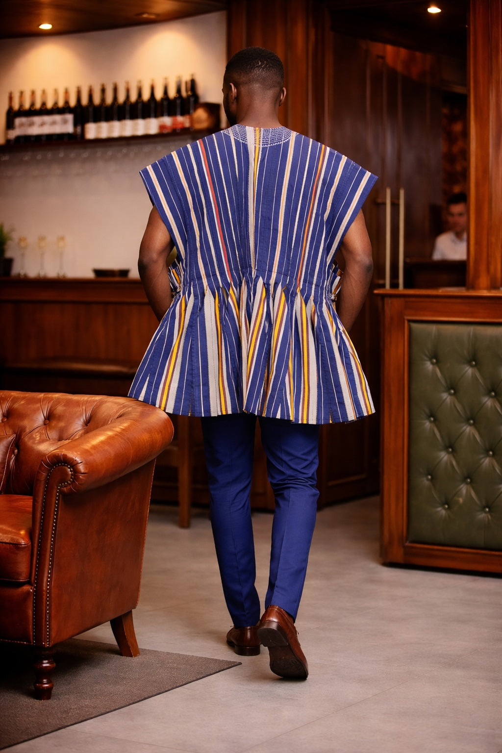 Royal Indigo Multi-Stripe Sleeveless Fugu Smock Top