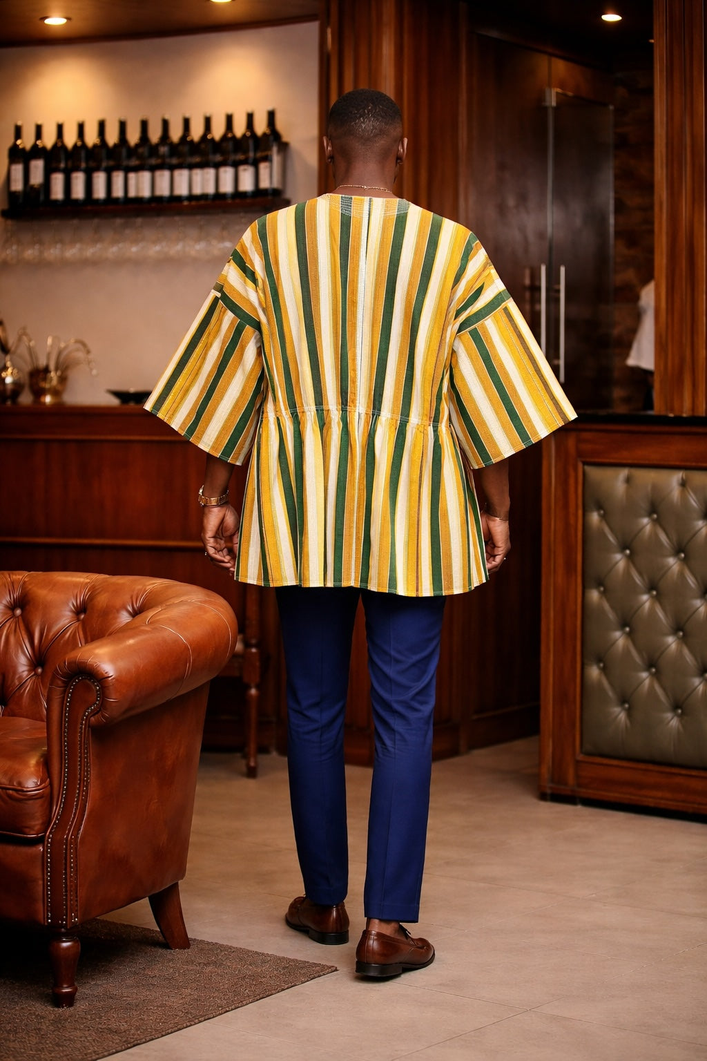 Emerald Gold Heritage Stripe Fugu Smock Top