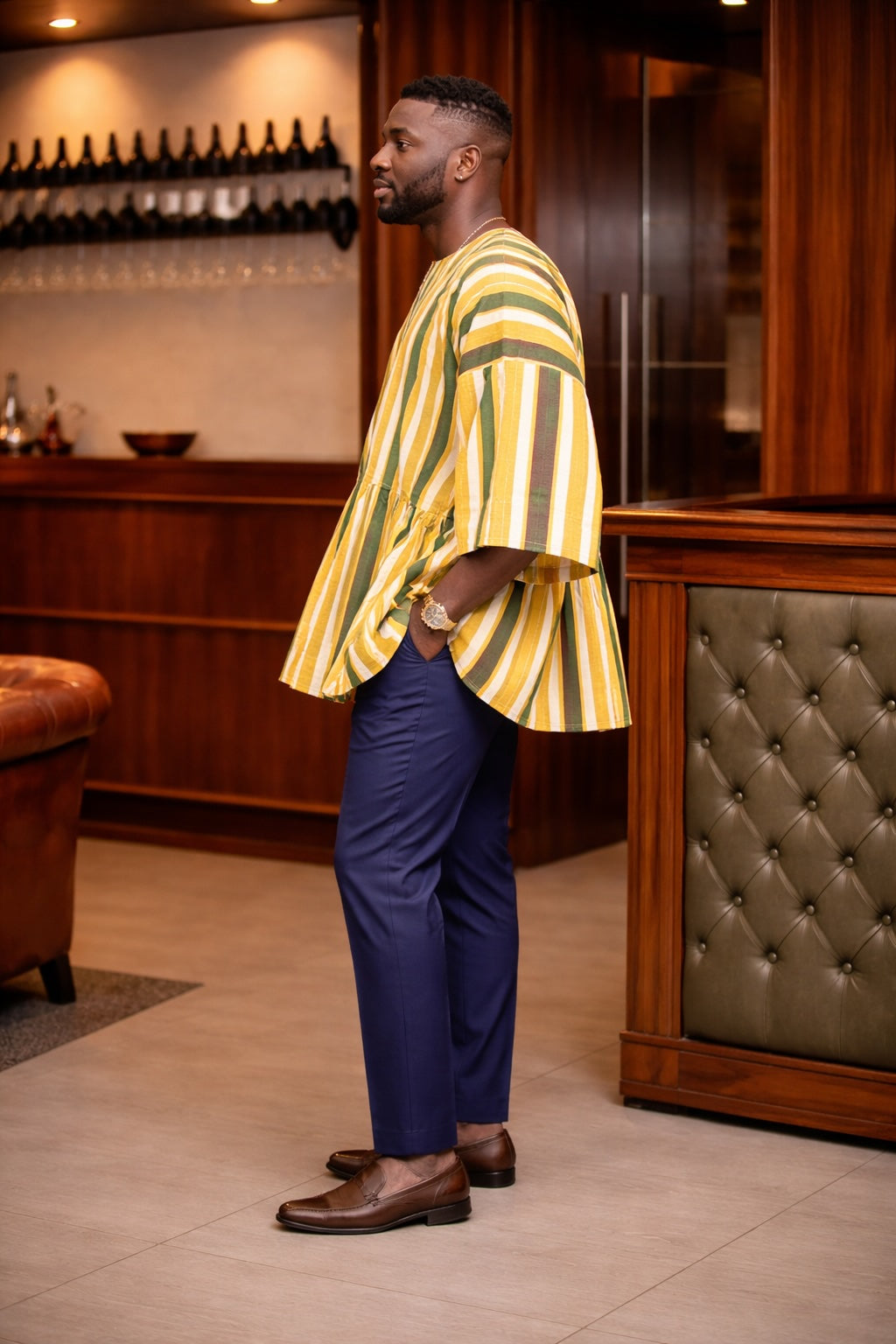 Emerald Gold Heritage Stripe Fugu Smock Top