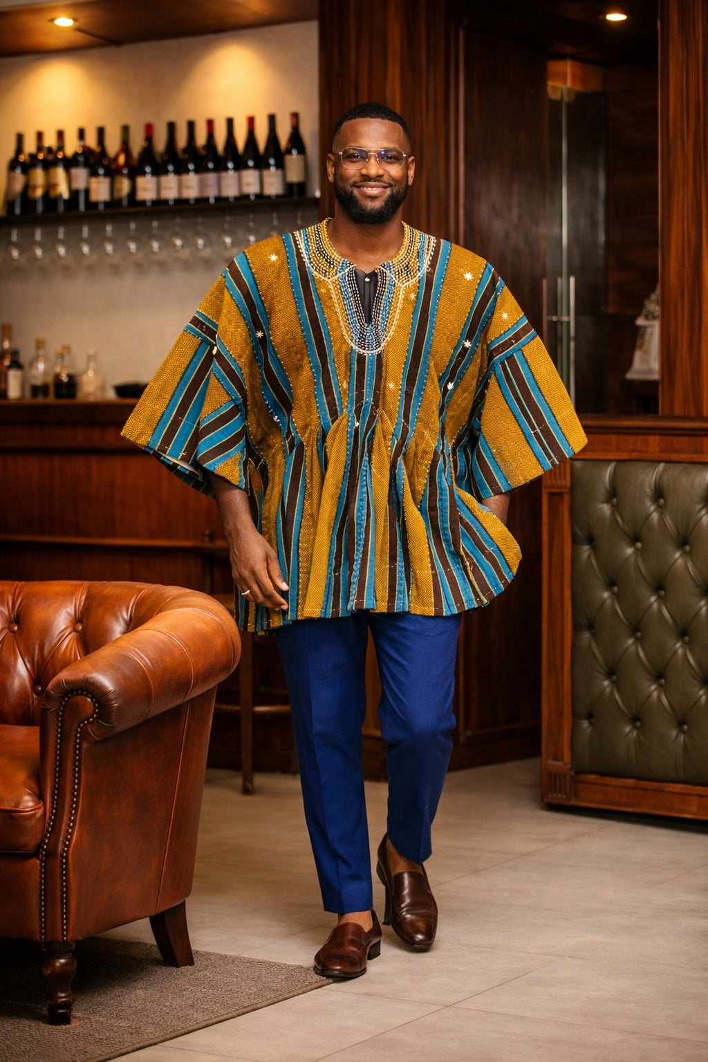 Royal Mustard Teal Heritage Fugu Smock Top