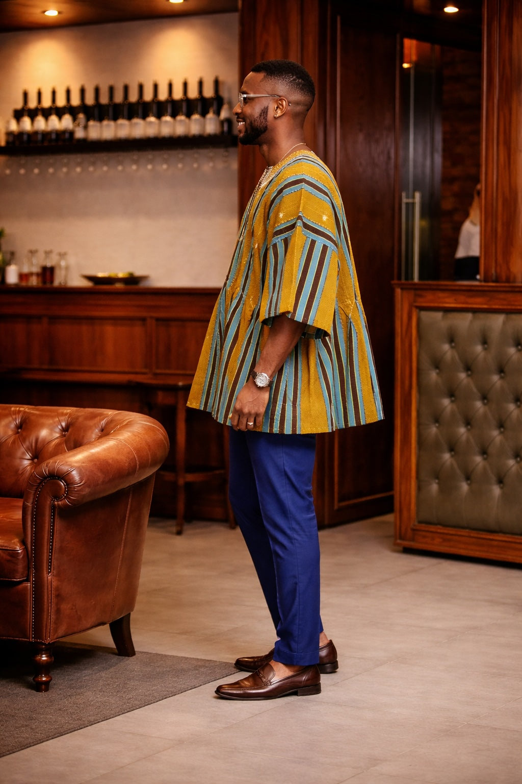 Royal Mustard Teal Heritage Fugu Smock Top