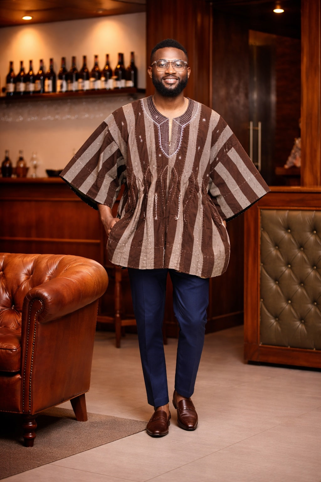 Cocoa Heritage Stripe Fugu Smock Top