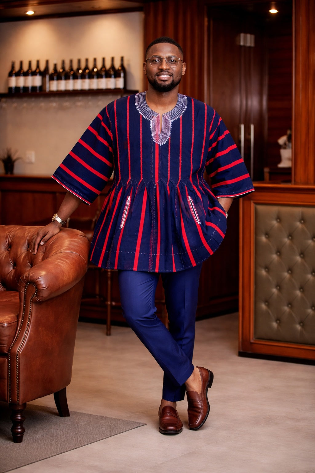 Men’s Navy Red Heritage Fugu Smock Top