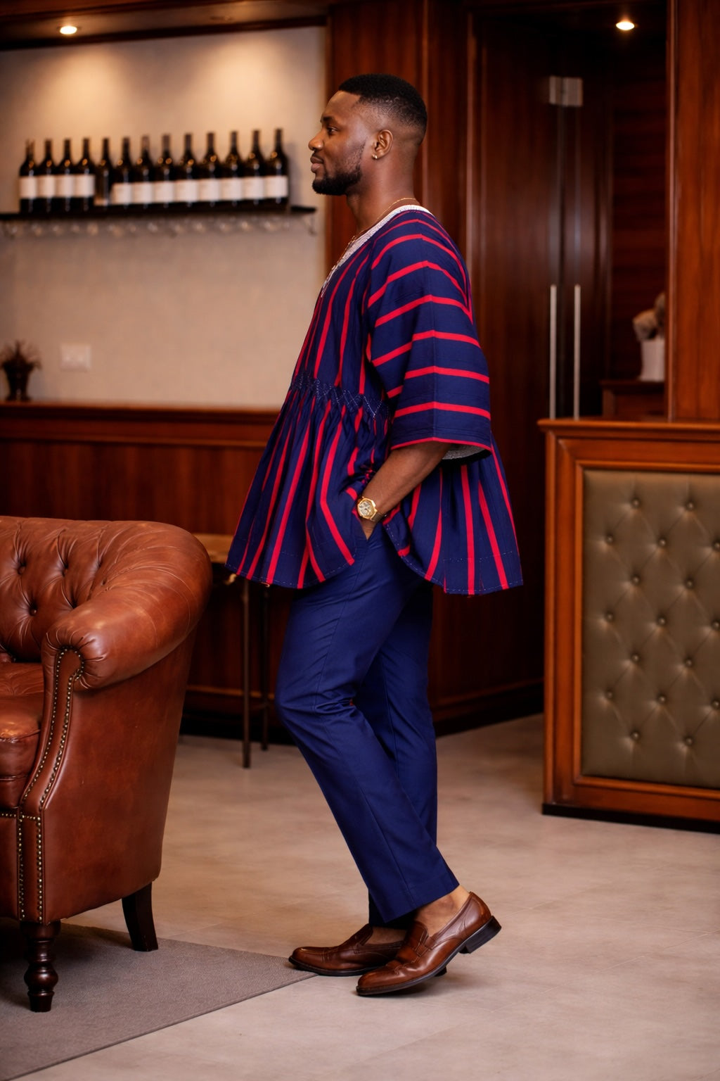 Men’s Navy Red Heritage Fugu Smock Top