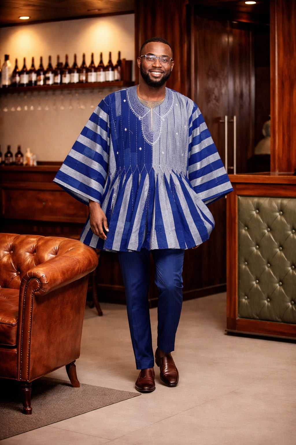 Men’s Blue and Grey Heritage Fugu Smock Top