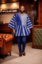 Men’s Blue and Grey Heritage Fugu Smock Top
