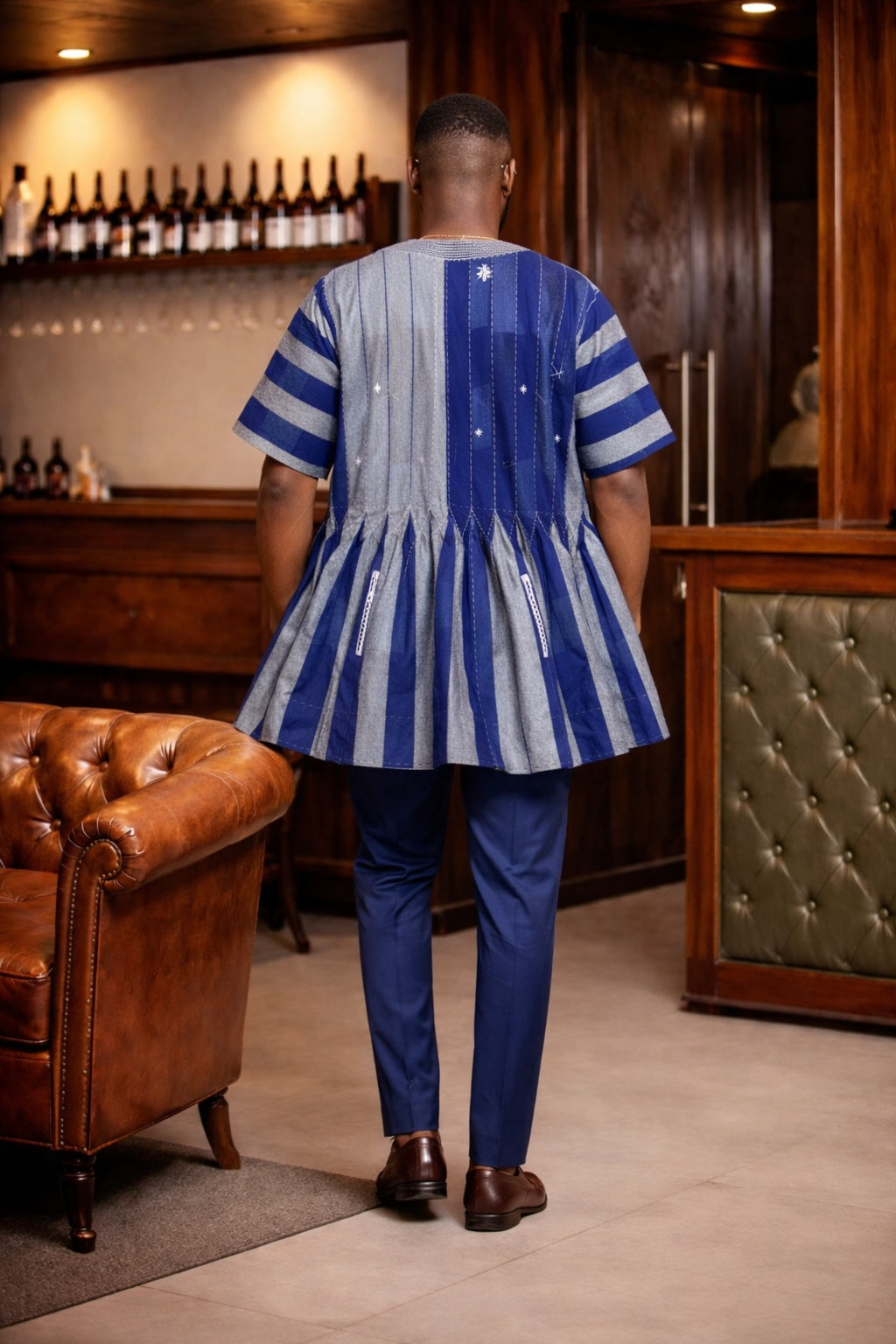 Men’s Blue and Grey Heritage Fugu Smock Top