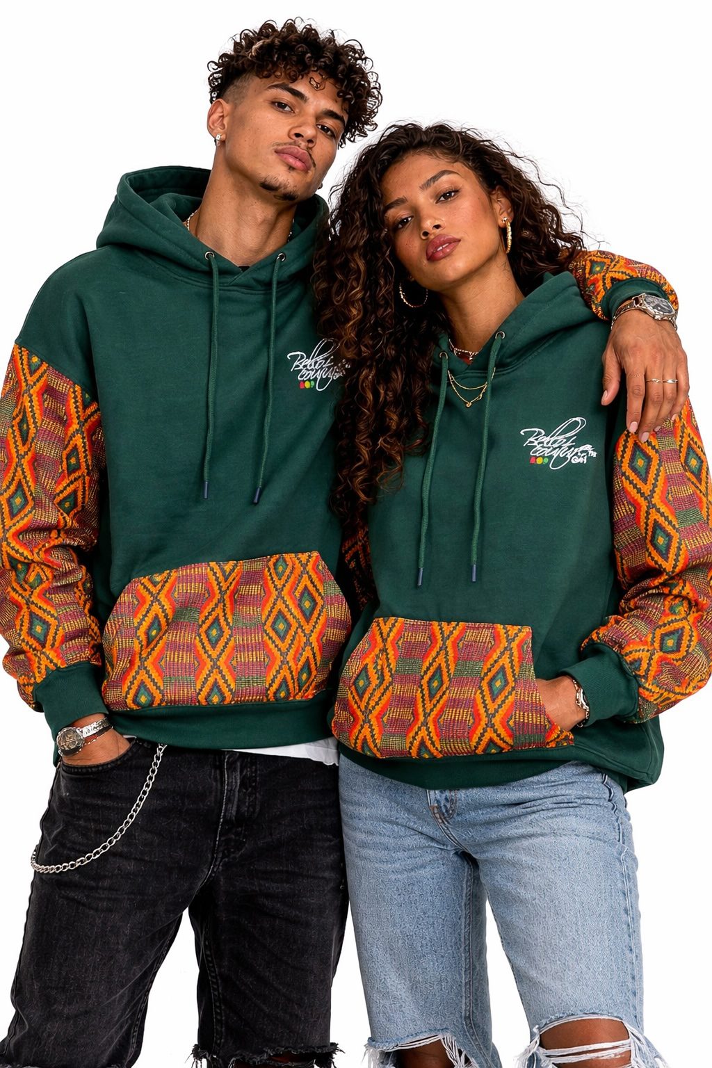 Unisex Afro-Fusion Zip Hoodie – Deep Green Ankara