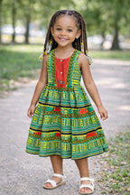 Elegant Girls Ankara Flare Dress with Bow Detail