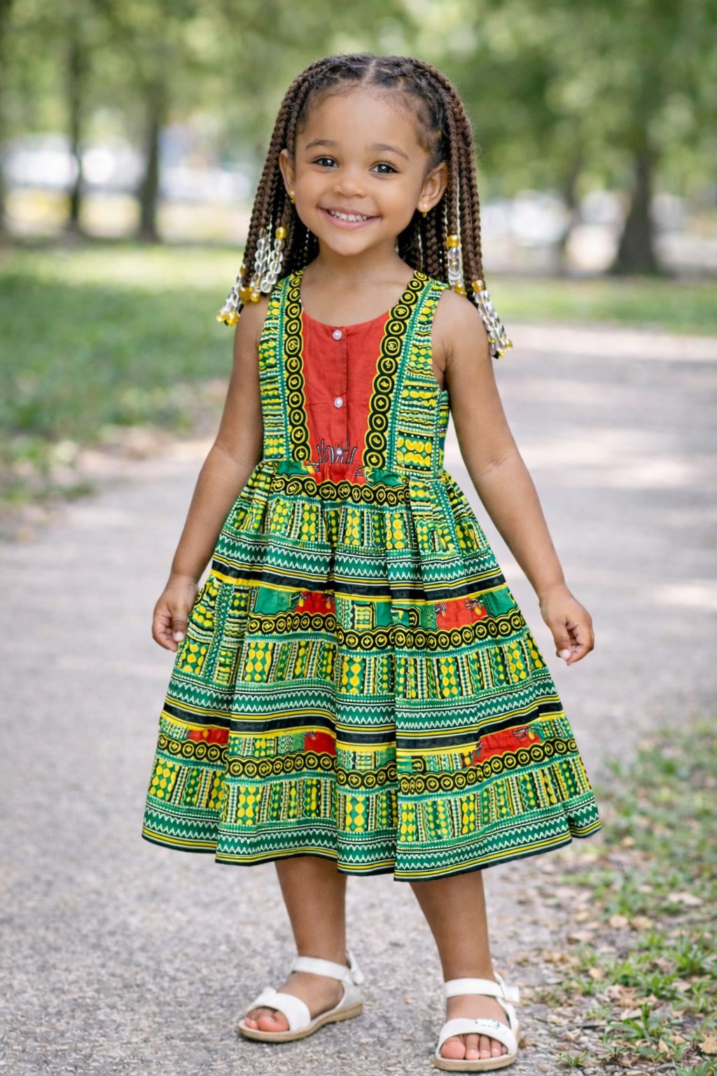 Elegant Girls Ankara Flare Dress with Bow Detail