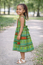 Elegant Girls Ankara Flare Dress with Bow Detail