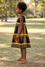 Girls Black and Gold Ankara Tiered Dress – African Print Party Dress