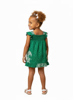 Girls Green African Print Dress – Smocked Cotton Kids Summer Dress
