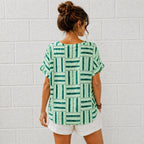Women’s Geometric Stripe Print Cotton Top – Relaxed Summer Blouse