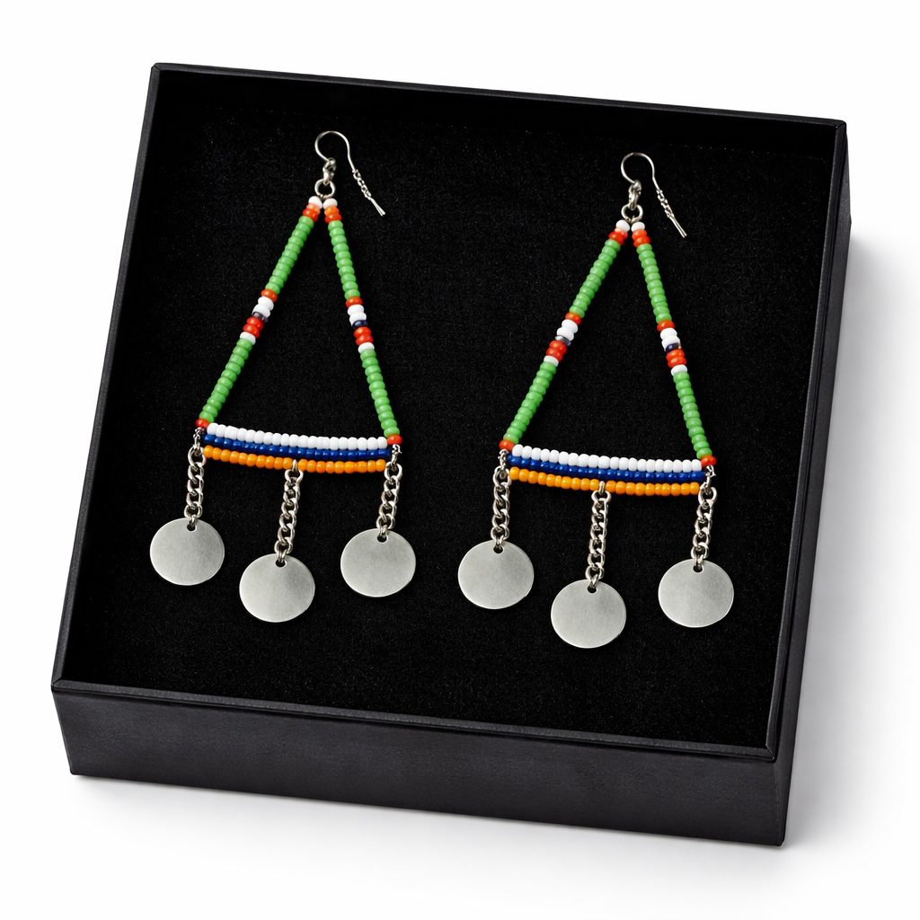 Handmade African Beaded Triangle Drop Earrings